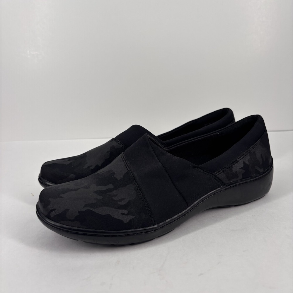 Clarks Cora Heather Slip-On Loafers Women's US 8.5‎ Black Leather Comfort Shoes